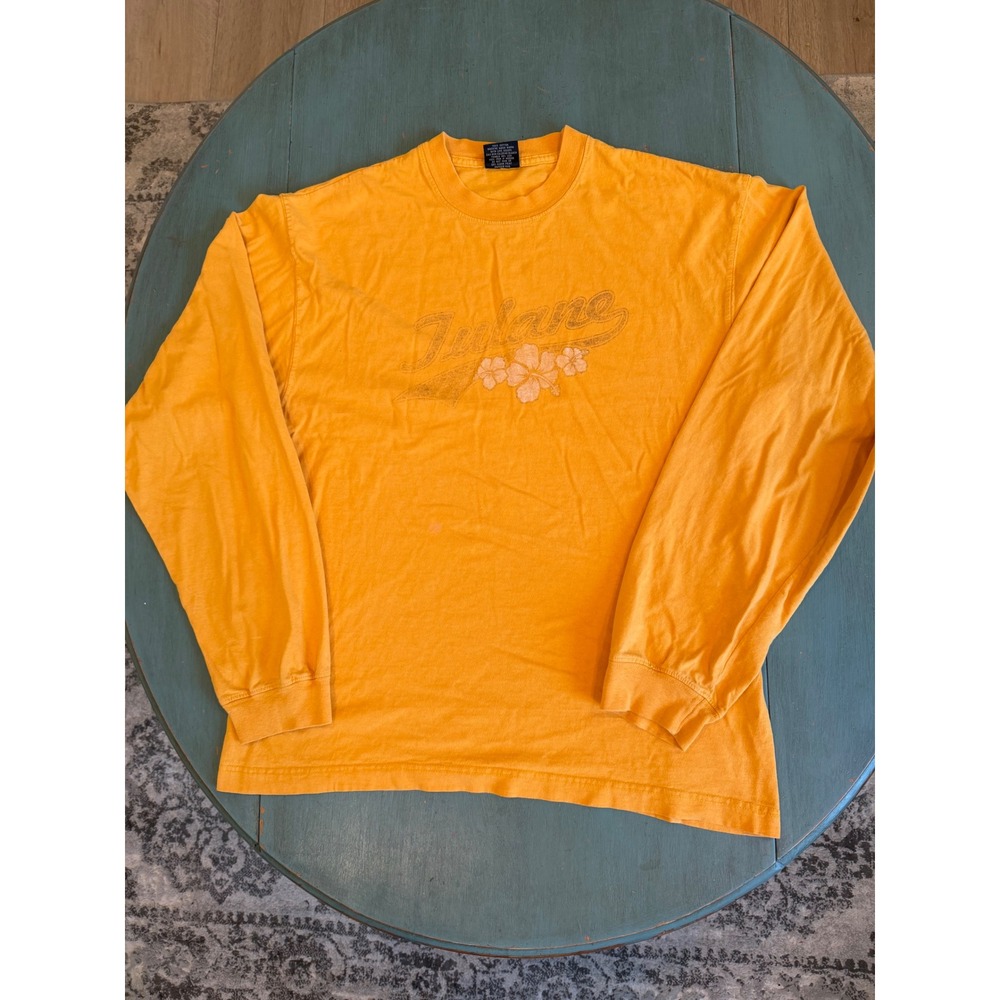 VTG Gear For Sports Tulane University Long Sleeve T-Shirt Orange Yellow Mens M